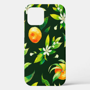Coque iPhone 12 Aquarelle transparente agrumes et pattes feuilles