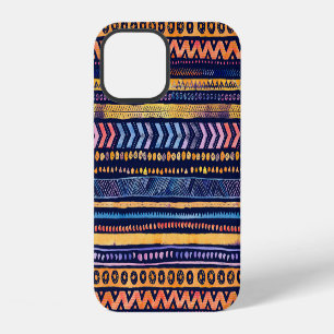 Coque iPhone 12 Aquarelle tribale ethnique Motif foncé