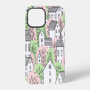 Coque iPhone 12 Arbres, maisons, paysage de la ville de printemps