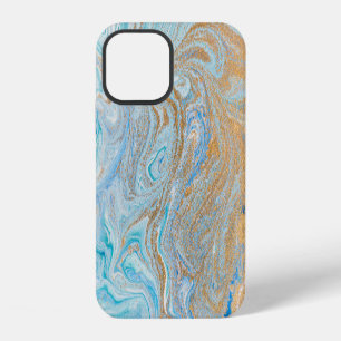 Coque iPhone 12 Arrière - plan acrylique en marbre, bleu avec bril