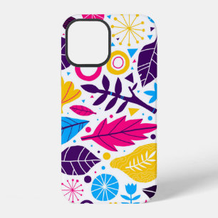 Coque iPhone 12 Arrière-plan coloré avec élément floral dessiné à