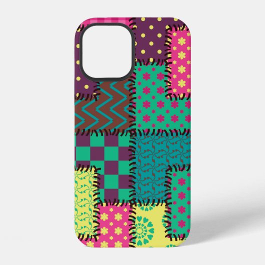 Coque iPhone 12 arrière - plan patchwork avec différents motifs (Verso)