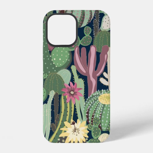 Coque iPhone 12 arrière-plan sans couture avec cactus (Verso)