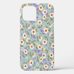 Coque iPhone 12 arrière - plan vintage fleuri. Modèle floral avec