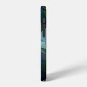 Coque iPhone 12 Art abstrait pyramidal bleu vert (Côté gauche)