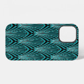 Coque iPhone 12 Art Déco : motif éventail vert. (Verso Horizontal)