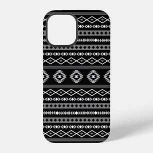 Coque iPhone 12 Aztec blanc gris noir Motifs mélangés Motif