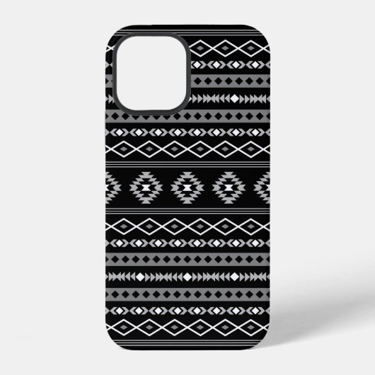 Coque iPhone 12 Aztec blanc gris noir Motifs mélangés Motif (Verso)