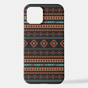 Coque iPhone 12 Aztec Rusts Turquoise Noir Motifs mélangés Motif