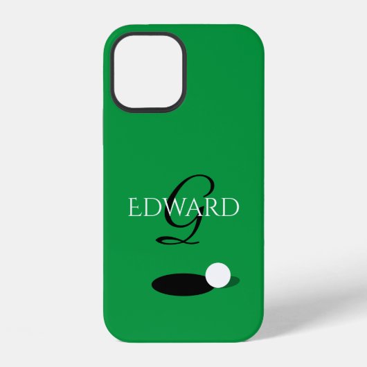 Coque iPhone 12 Balle de golf verte avec monogramme de nom de golf (Verso)