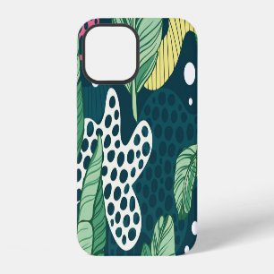 Coque iPhone 12 Banana feuilles abstraits, couleurs tendance