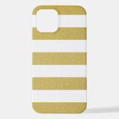 Coque iPhone 12 Bandes d'or, Blancs, Motif rayé (Verso)