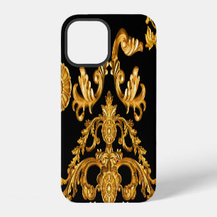 Coque iPhone 12 Baroque doré, éléments ornementaux.