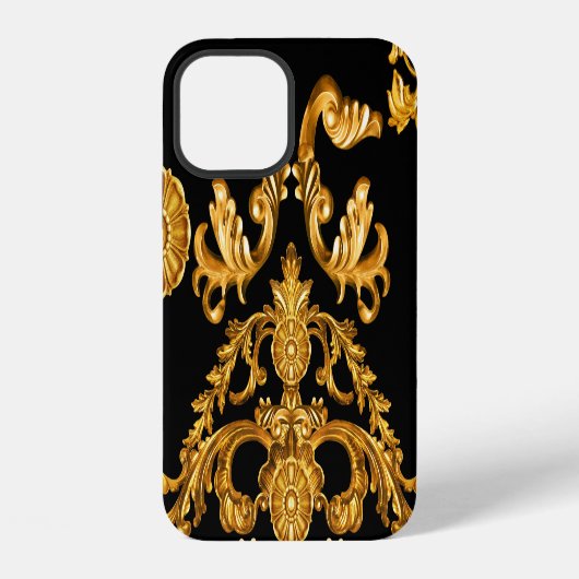 Coque iPhone 12 Baroque doré, éléments ornementaux. (Verso)