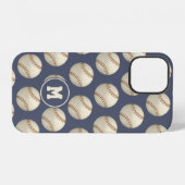 Coque iPhone 12 Baseballs softballs motif monogrammés style usé (Verso Horizontal)