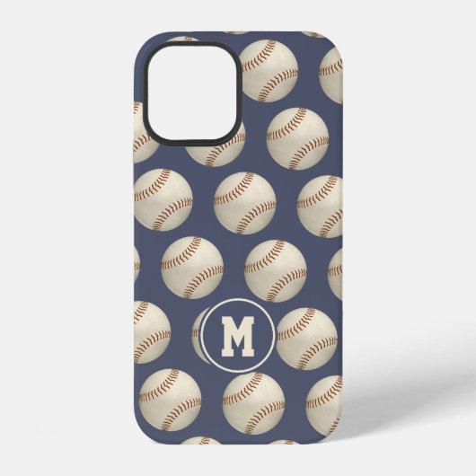 Coque iPhone 12 Baseballs softballs motif monogrammés style usé (Verso)