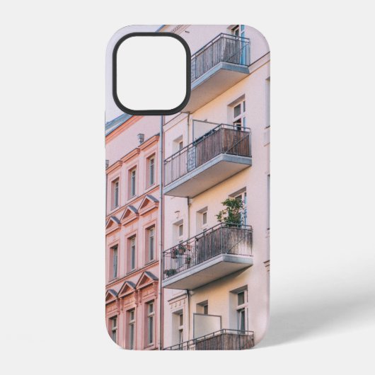 COQUE iPhone 12 BÂTIMENTS BLANCS ET ROSES (Verso)