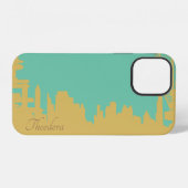 Coque iPhone 12 Bâtiments turquoise or abstrait (Verso Horizontal)