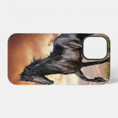Coque iPhone 12 Beau Cheval Noir (Verso Horizontal)