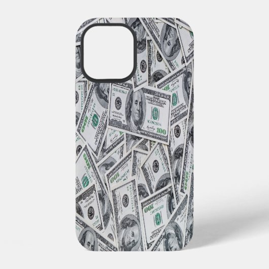 Coque iPhone 12 Billets de 100 dollars en arrière-plan. (Verso)