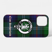 Coque iPhone 12 Blason et tartan du clan Sutherland (Verso Horizontal)