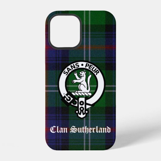 Coque iPhone 12 Blason et tartan du clan Sutherland (Verso)