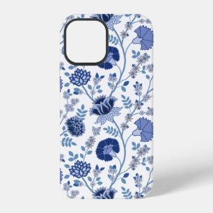 Coque iPhone 12 Bleu à motif floral jacobéen sur fond blanc