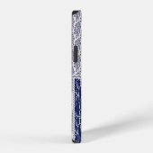 Coque iPhone 12 Bleu Indigo Beige Floral Patchwork (Côté droit)