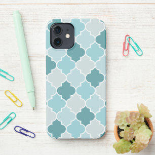 Coque iPhone 12 Bleu Marocain Trellis, Lattes, Quatrefoil