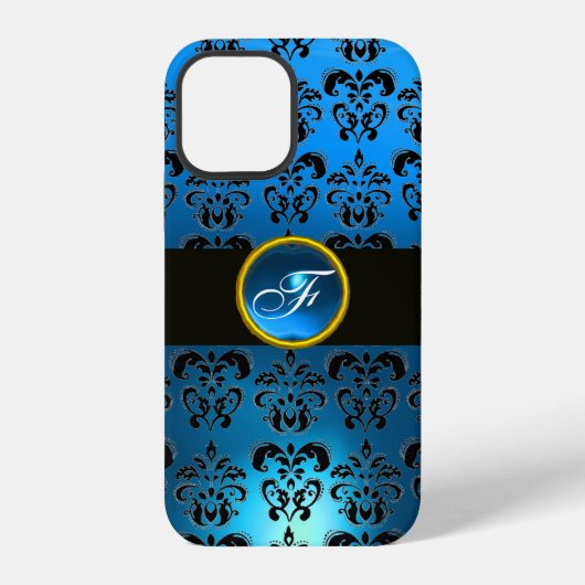 COQUE iPhone 12 BLEU NOIR DAMAS GEMME MONOGRAMME (Verso)