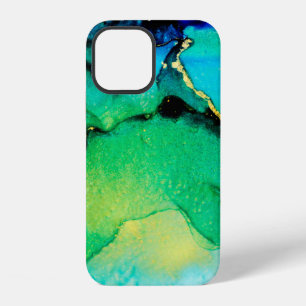 Coque iPhone 12 BLEU PERSAN, vert chartreuse. Très belle art