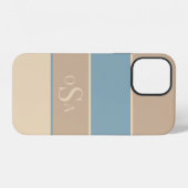 Coque iPhone 12 Bleu Poussiéreux Tan Monogramme Abstrait Moderne S (Verso Horizontal)