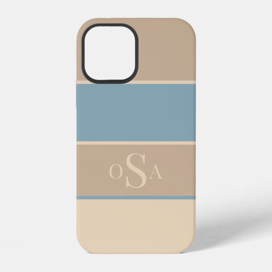 Coque iPhone 12 Bleu Poussiéreux Tan Monogramme Abstrait Moderne S (Verso)