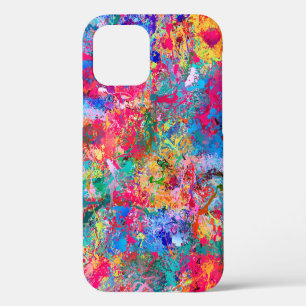 Coque iPhone 12 Bleu Rouge Jaune Vert Rose Turquoise Splash Abstra
