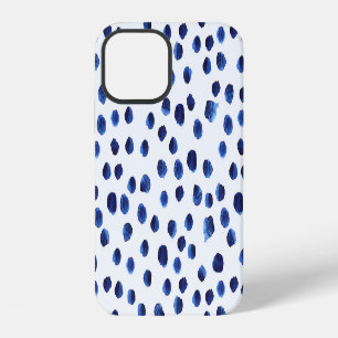 Coque iPhone 12 Blue Polka : motif sans fin à points en aquarelle.