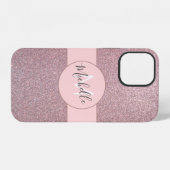 Coque iPhone 12 Blush Rose Gold Nom Glitter Fille (Verso Horizontal)