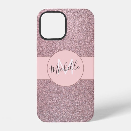 Coque iPhone 12 Blush Rose Gold Nom Glitter Fille (Verso)