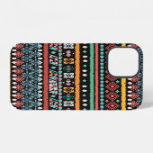 Coque iPhone 12 Boho ethnique : impression géométrique de pixels (Verso Horizontal)