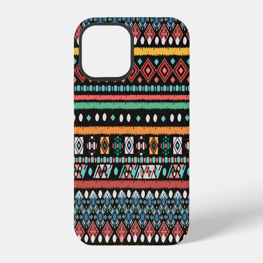 Coque iPhone 12 Boho ethnique : impression géométrique de pixels (Verso)