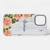 Coque iPhone 12 Bois rustique rose floral personnalisé script (Verso Horizontal)