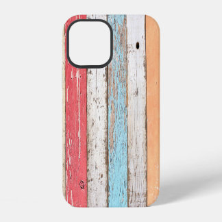 Coque iPhone 12 Bois vintage : Texture criquée multicolore.