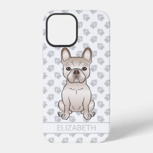 Coque iPhone 12 Bouledogue Français crème assis & nom personnalisé