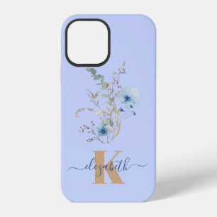 Coque iPhone 12 bouquet de fleurs aquarelle bleu poussiéreux rusti