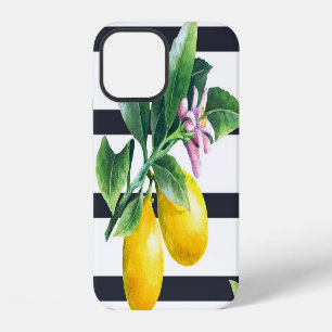 Coque iPhone 12 Branche de citron : lisière d'aquarelle d'agrumes