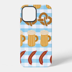 Coque iPhone 12 Bretzels bière saucisse alignés sans couture vinta