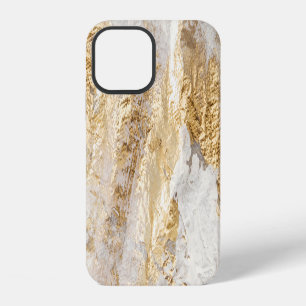 Coque iPhone 12 Brosse d'or blanc à texture peinte.