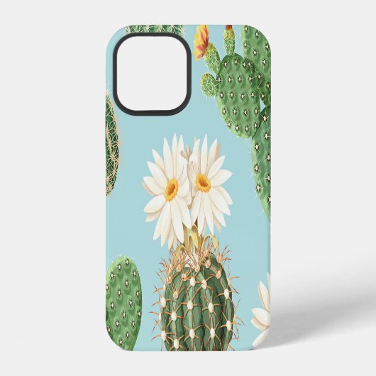 Coque iPhone 12 Cactus, fleurs roses : décoration légère (Verso)