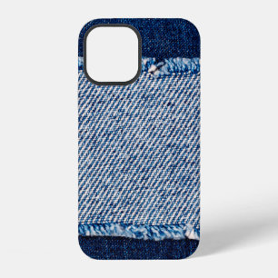 Coque iPhone 12 Cadre en tissu de jeans bleu en denim. Tissu de de
