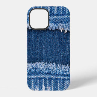 Coque iPhone 12 Cadre en tissu en jean décoloré à double ton