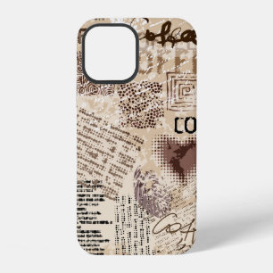 Coque iPhone 12 Café. Motif abstrait de café sur fond marron